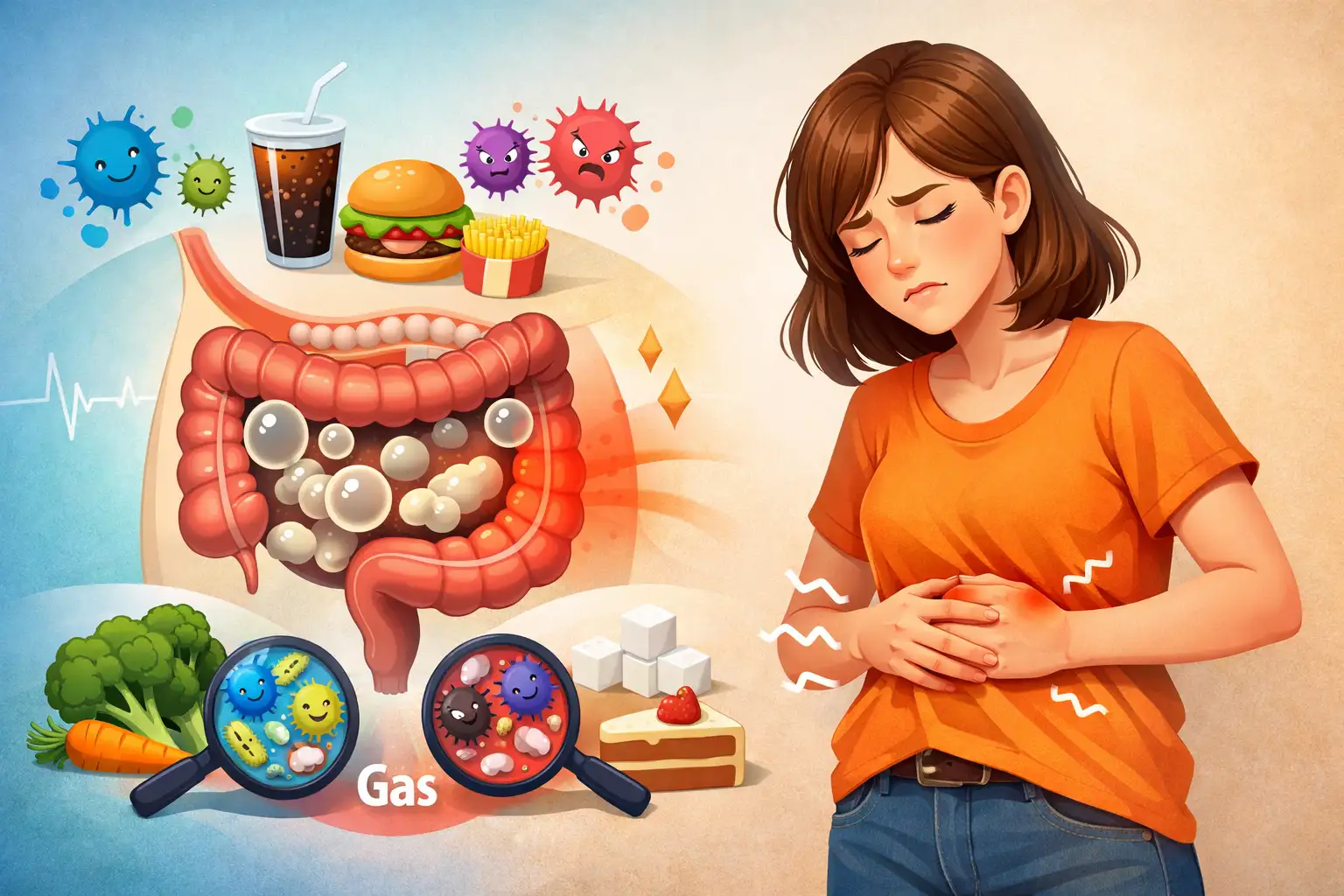 seorang wanita sedang menahan kesakitan karena pencernaan yang bermasalah