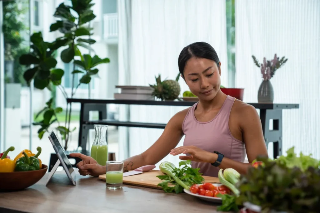 seorang wanita mempersiapkan makanan untuk menjaga gut health